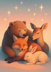 Fototapeta premium Dreamy woodland animals harmony
