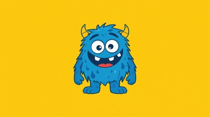 Cute Blue Cartoon Monster Character on Yellow Background – Funny Mascot Illustration, Generative AI