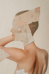 female body fragments collage, hands shoulders back, faceless woman