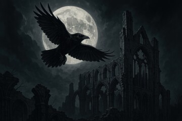 Obraz premium Gothic ruins under full moon