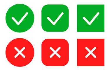 vector Green checkmark and red cross silhouette set clip art isolated on transparent background