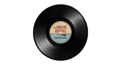 Vinyl record with label isolated on transparent background