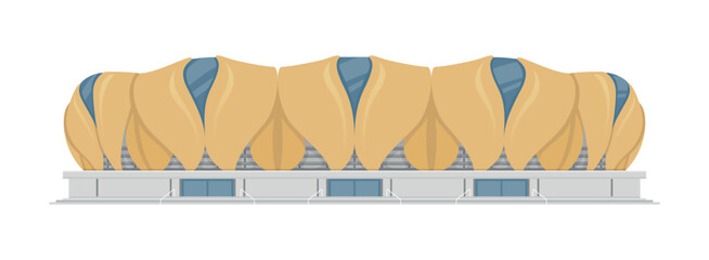 A vector illustration of a sports stadium facade, showcasing unique architectural features and a modern style, suitable for hosting various sporting events.