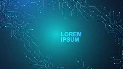 Motherboard digital abstract background. AI circuit board technology texture design. Semiconductor and computer processor on tech banner template concept. Vector illustration