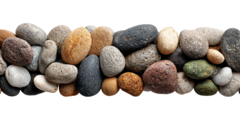 A close-up view of a diverse collection of smooth, rounded stones of various sizes and colors