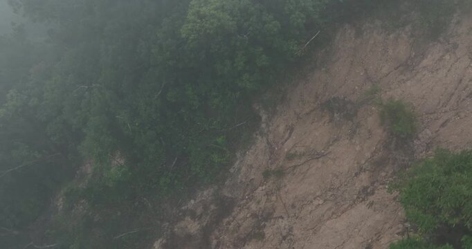 Aerial view of landslide forest mountain after typhoon