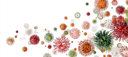 The Virus Particles Floating Across a Bright White Background in Scientific Illustration