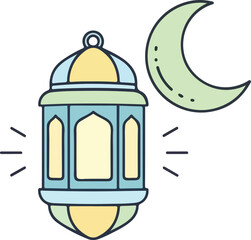 Ramadan Lantern and Crescent Moon Vector Illustration - Simple, Festive Islamic Holiday Icon