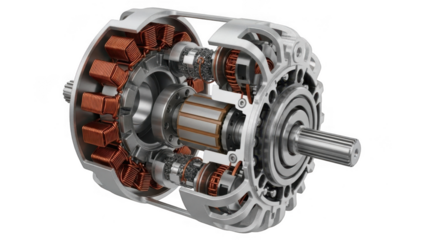 Cutaway view of an electric motor isolated on transparent background