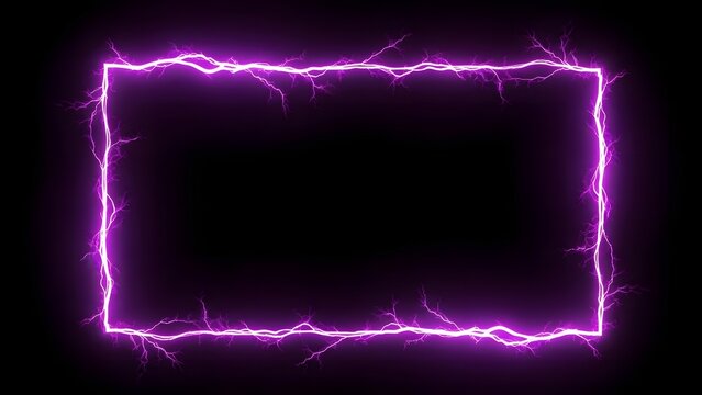 Rectangular Glowing Purple Lightning Frame Border with Electric Arcs on Black Background for Technology or Gaming Design