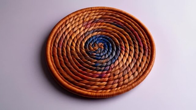 Close up of woven basket with spiraling pattern and textured surface