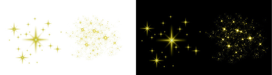 Fototapeta premium PNG image Collection of glowing yellow and gold sparkle star dust effects suitable for magical holiday design assets on transparent background