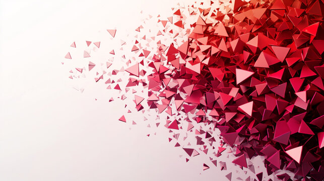 A modern digital abstract background with a gradient field of tiny pixelated forms in shades of scarlet, red and pink.