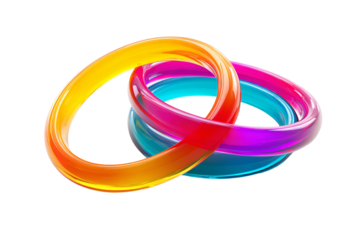 Interlocking colorful rings with gradient colors isolated on transparent background