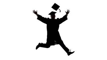 A silhouette of a graduate leaping in the air, celebrating academic achievement and the commencement of a new chapter. Capturing the essence of education, ambition, and triumph.