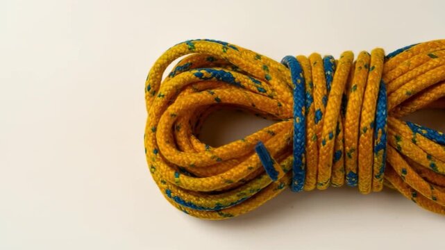 Coiled rope texture yellow and blue pattern on light background