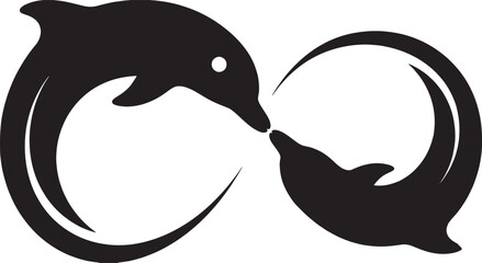 Two dolphins jumping in circular motion forming infinity symbol silhouette vector graphic © Mokbul