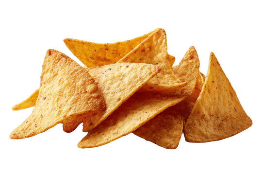 Pile of golden corn tortilla chips with visible seasoning on black background snack food