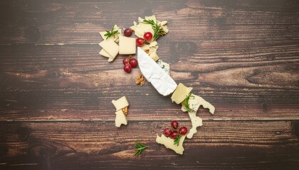 Artistic Map of Italy Created from Bread Pieces, Herbs, and Berries