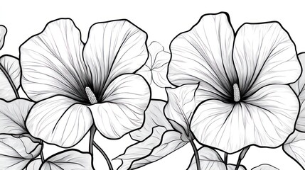 Fototapeta premium Black and White Petunia Flowers Illustration.