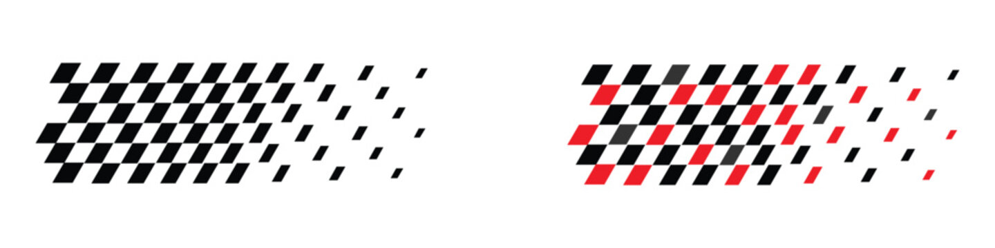 Dynamic racing flag design with dispersing black and red checkered pattern for speed icon vector. checkered flag, finish line, motocross label symbol. vector illustration.