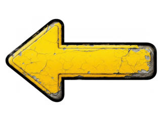 Vintage yellow arrow sign isolated on transparent background