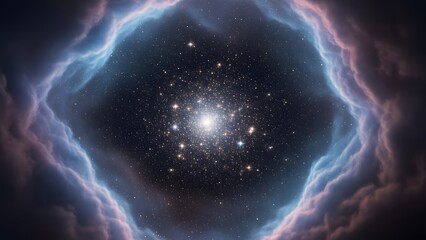 Celestial Portal: An ethereal journey through the cosmos, showcasing a star-studded expanse framed by luminous clouds, inviting viewers to explore the vastness of space.