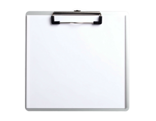 Plain white paper held by a metallic clip on a grey clipboard