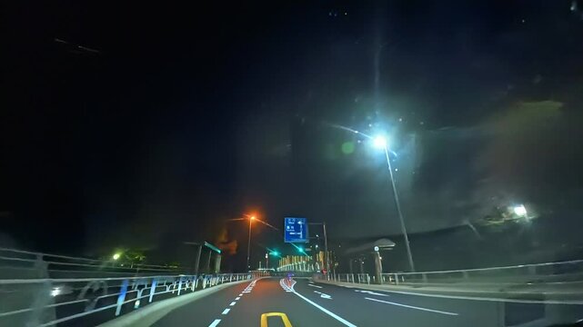夜間ドライブの風景（日野橋仮橋）