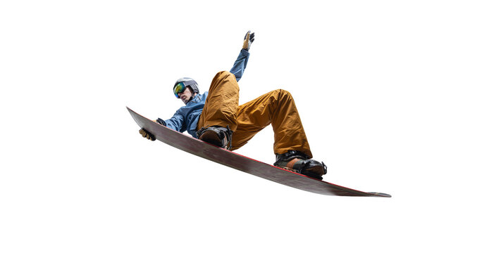 Snowboarding rider isolated on white background.