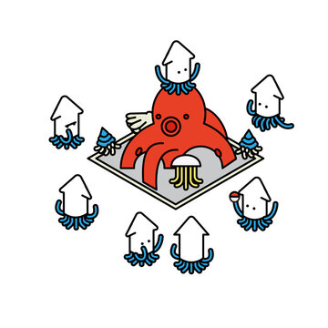 タコとイカのキャラクターをかわいく描いたイラスト素材