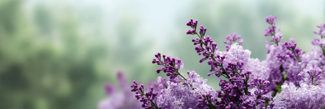 Vibrant purple lilac blossoms against soft green background - Powered by Adobe
