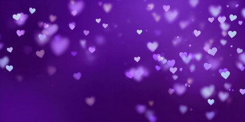 Purple heart bokeh background with glowing light particles