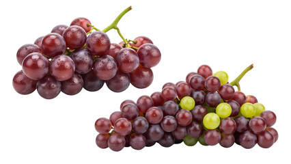Fototapeta premium Two bunches of ripe red grapes and some green ones, isolated on a solid black background. Perfect for culinary content