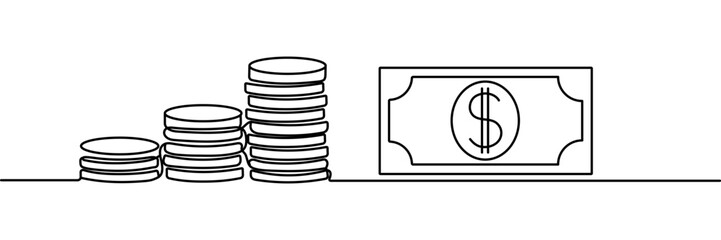 Line money cash one continuous finance art graph financial icon coin single. Growth one line money chart sketch cash concept hand investment business Editable stroke