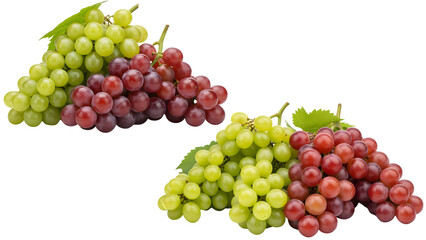 Two bunches of various colored grapes, including green and red varieties, with a black background, perfect for a culinary shot