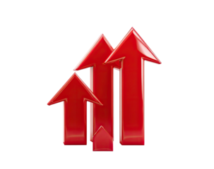 Three red arrows pointing upwards, with a golden sheen, on a black background