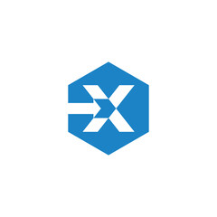 Obraz premium Dynamic blue hexagon logo featuring a stylized letter X, creatively integrated with a forward-pointing arrow to represent direction, movement, and innovative solutions for business and technology