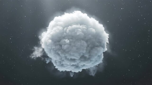 Cinematic 4K white cloud forming a floating sphere, slow rotation breathing motion, volumetric cloud ethereal light glowing light rays atmospheric scattering, calm heavenly ambiance, futuristic spirit