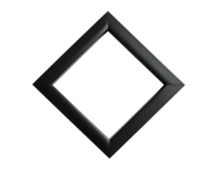 A dark, textured, empty diamond frame against a black background