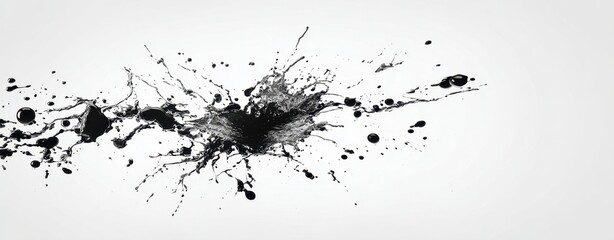 The Ink Splatter on Minimal Monochrome Background Creating Dynamic Abstract Horizontal Banner