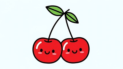 Cartoon Cherries with Smiling Faces Illustration.