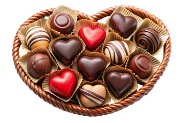 Assorted chocolates in heart shaped basket brown sweets