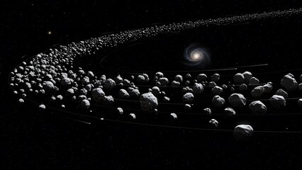 Celestial Rings in Space: A mesmerizing cosmic view unfolds, showcasing a vast array of celestial rings encircling a distant celestial body and set against the deep expanse of outer space.