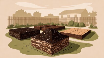 Fototapeta premium Soil Regeneration Theme: Compost beds enriching suburban backyard soil