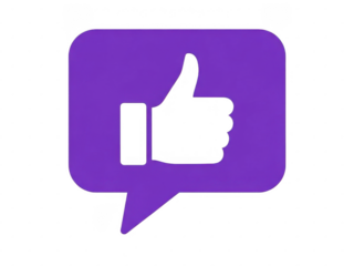 Purple thumbs up icon isolated on transparent background