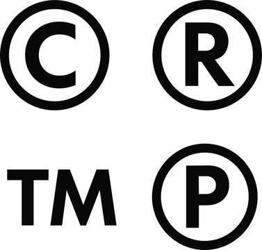 Copyright trademark and registered symbol icons with a patent symbol vector illustration