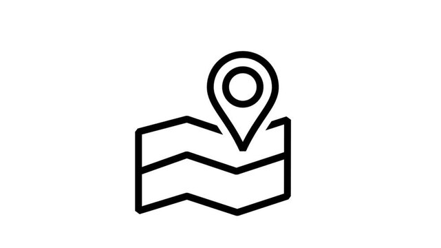 Travel navigation motion icon. Geographic map with location pin marker for travel navigation destination tracking and local business search.