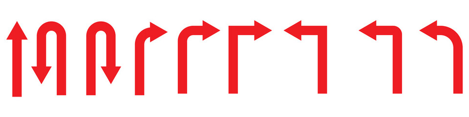 U turn arrow symbol icon set. Direction Icon Set. Go Straight This Way One Way Only U Turn Left and Right Black and White Arrow vector illustration.