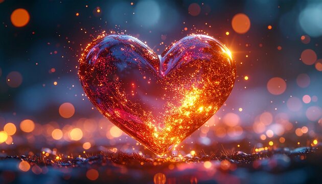 Glowing Red Heart with Sparkling Lights.